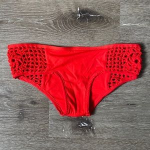Frankies Bikinis Lava Red Crochet Panel Bottoms